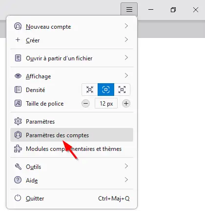 parametres comptes thunderbird